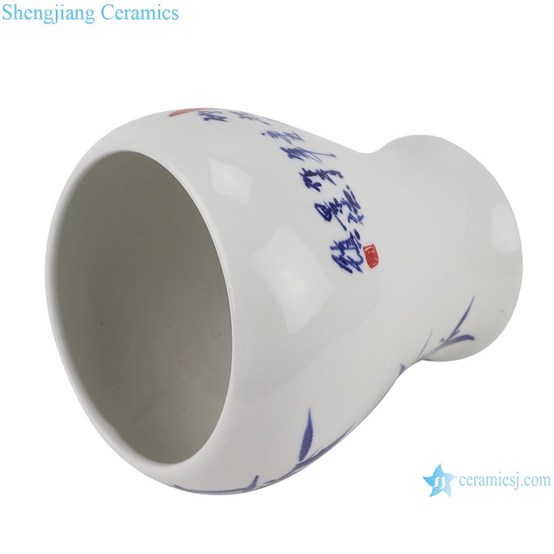 Hand-painted blue and white bamboo design shaped vases