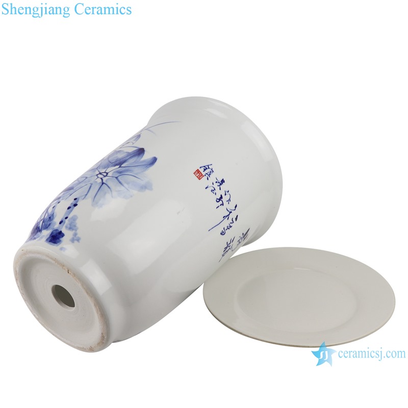 Hand-painted blue and white flower pot with lotus dragonfly pattern