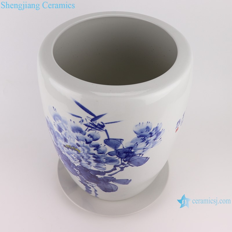 RZTE13 Hand-painted blue and white flower pot with peony pattern