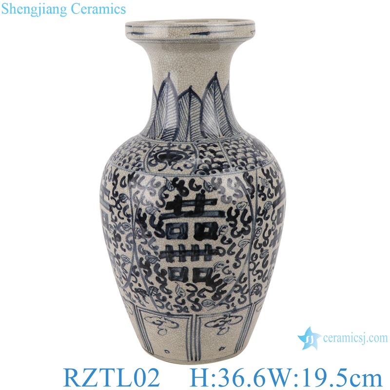 RZTL02 Blue and white porcelain vase with crackle and happy words