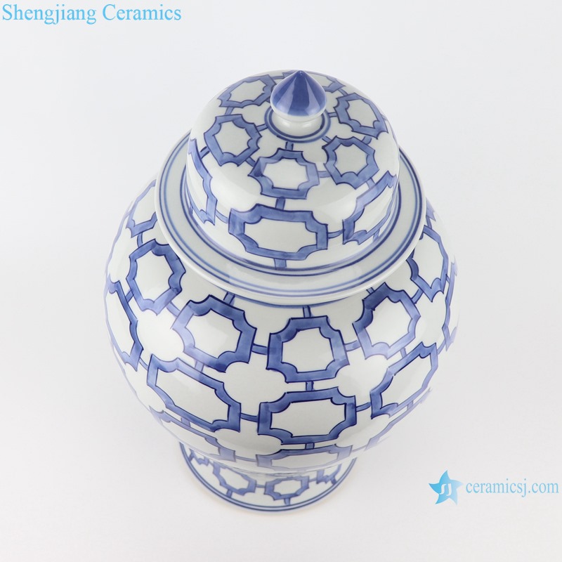 RZTN04 Blue and white Porcelain Geometric Pattern Storage Vase Ginger Jars pot