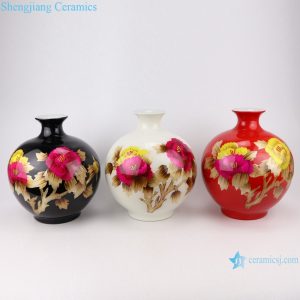 RYXF21 Crystal Glazed blue white yellow black Peony flower Ceramic Vase Pomegranate bottle Shape