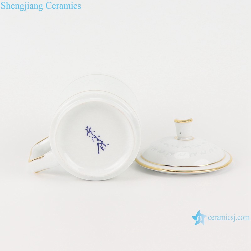 RYYY47 Modern Hollow out FU ZI Blessing word Exquisite Blue and White Porcelain White gold trim Tea Cups for home and office