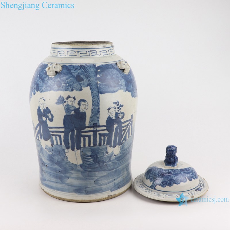 Blue&white antique character design general jar with lid