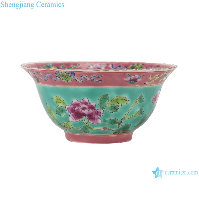 RZFA28 4.5inch Ancient Famille rose phoenix design Green porcelain wide bowl