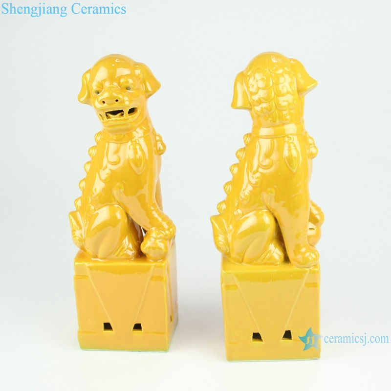 RZGB31 Home Decoration Ceramic Statue Blue yellow silver color glaze pair of foo dog figurine sculptures