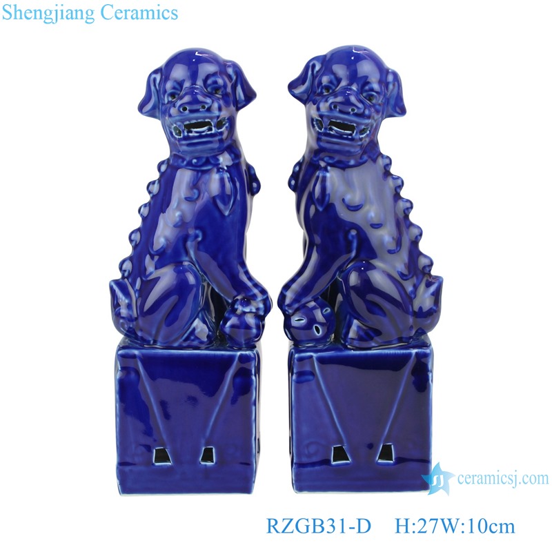 RZGB31 Home Decoration Ceramic Statue Blue yellow silver color glaze pair of foo dog figurine sculptures