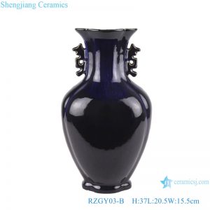 RZGY03-B Color glaze black fish tail shape vase with two ears
