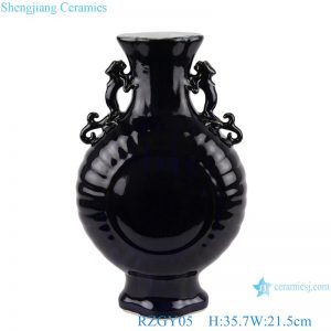 RZGY05 Color glaze black dragon double ears pattern flower mouth shape vase