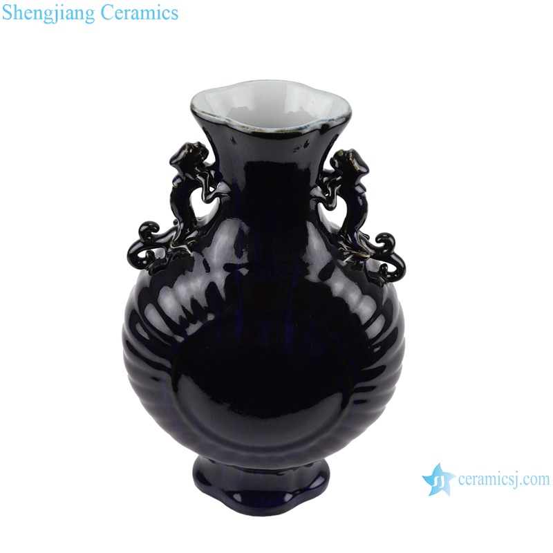 Color glaze black dragon double ears pattern flower mouth shape vase