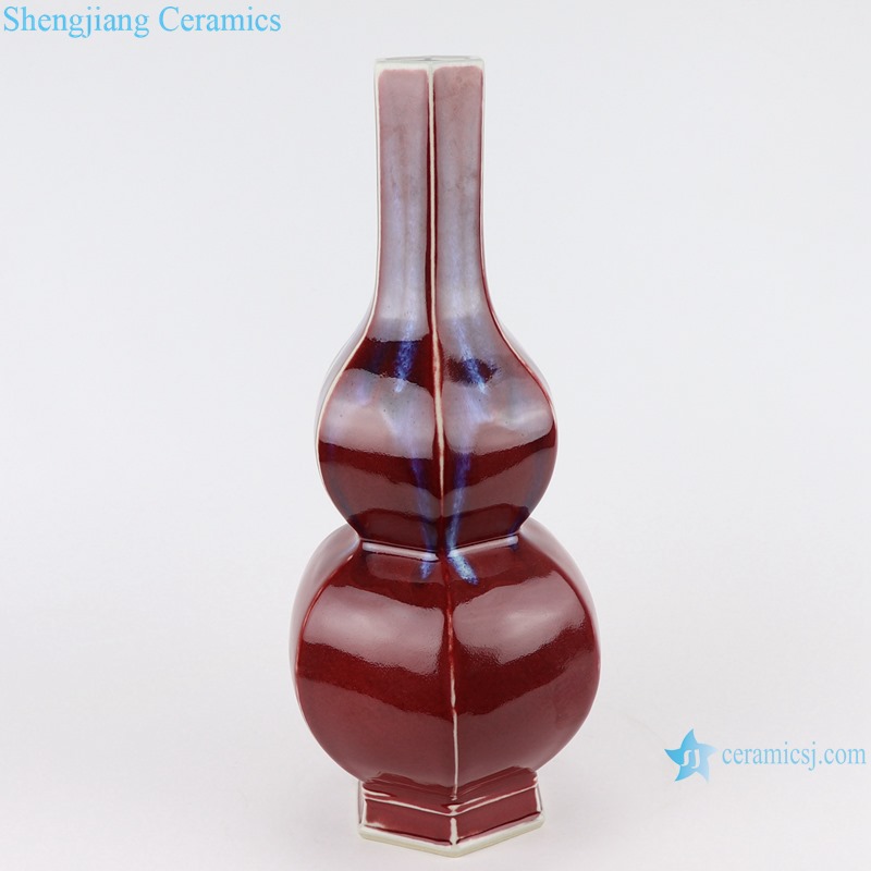 Color glaze kiln red hexagon gourd shape vase