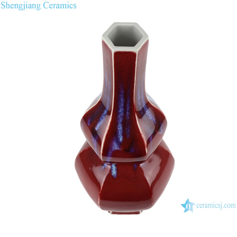Color glaze kiln red hexagon gourd shape vase
