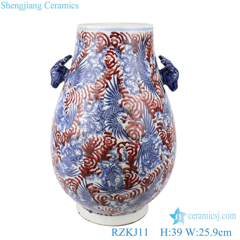 Blue and white dragon pattern vases decoration with two ears