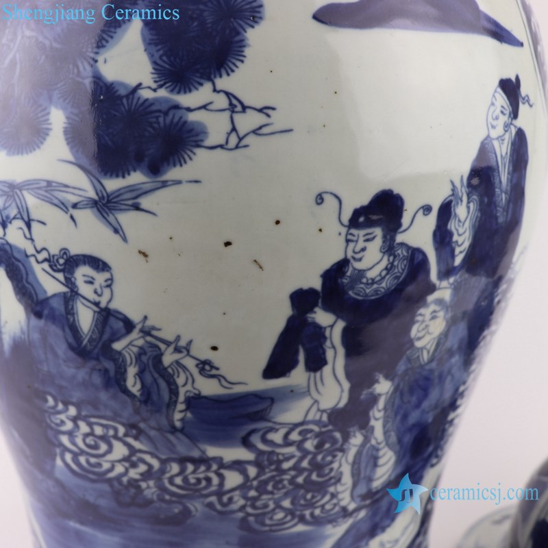 Blue and white handmade general pot of figure design