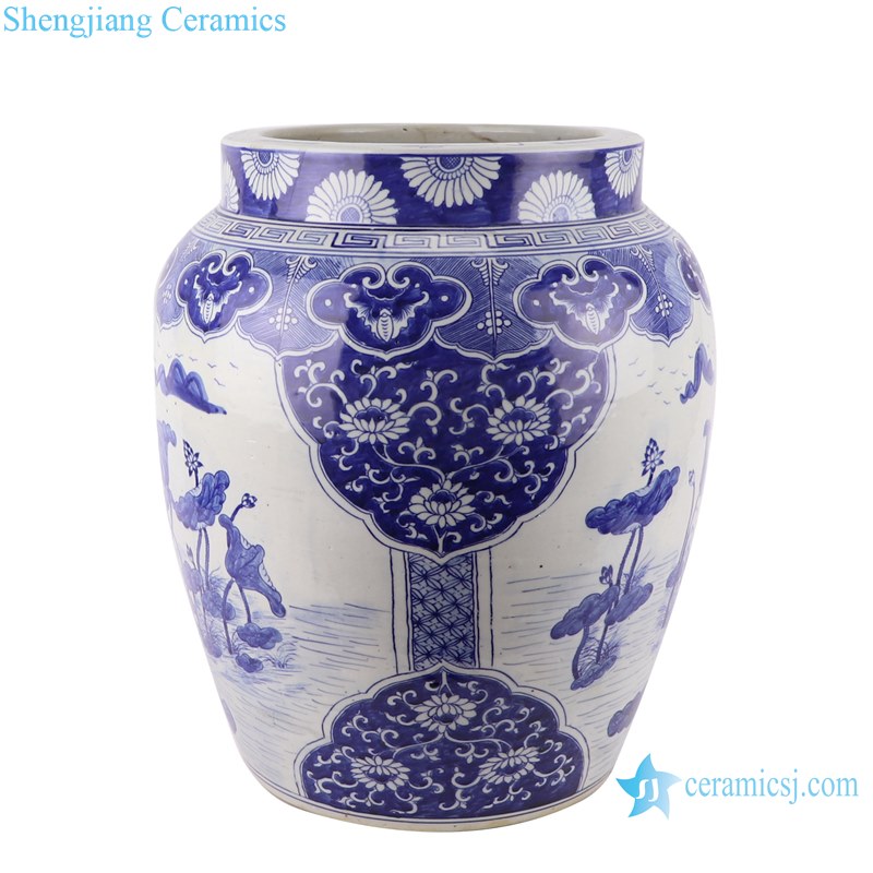 Blue&white handmade porcelain pots of lotus design storage