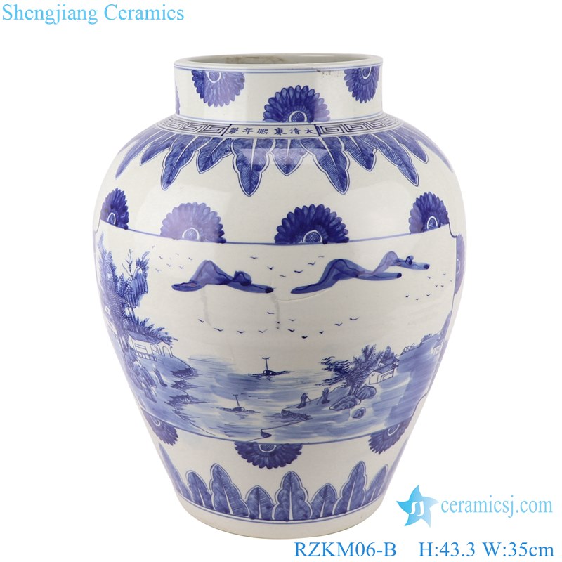 Blue&white handmade porcelain pots of landscape design storage pot