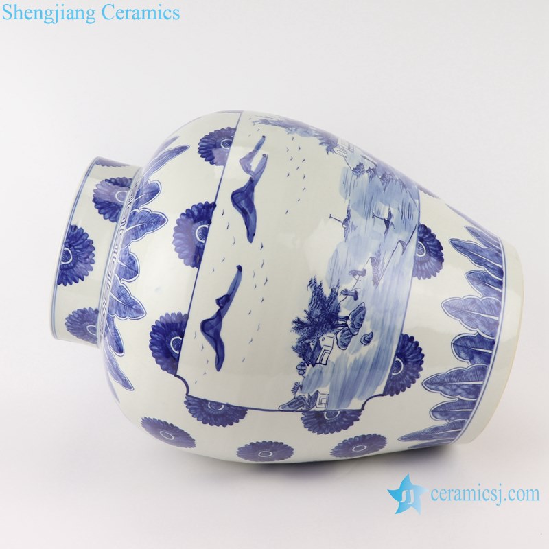 Blue&white handmade porcelain pots of landscape design storage pot