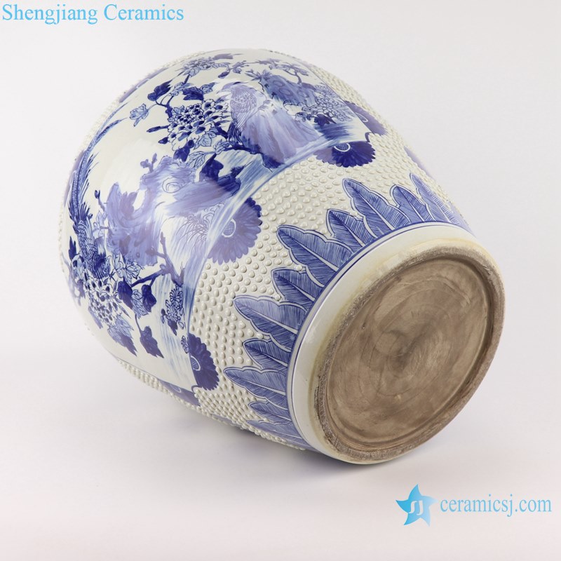 Blue&white handmade porcelain flower&birds design storage pot