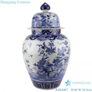 RZKM07 Blue&white porcelain flower&birds design ginger jar