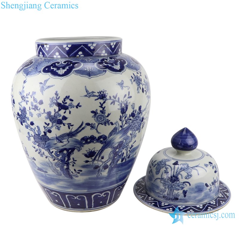 Blue&white porcelain flower&birds design ginger jar