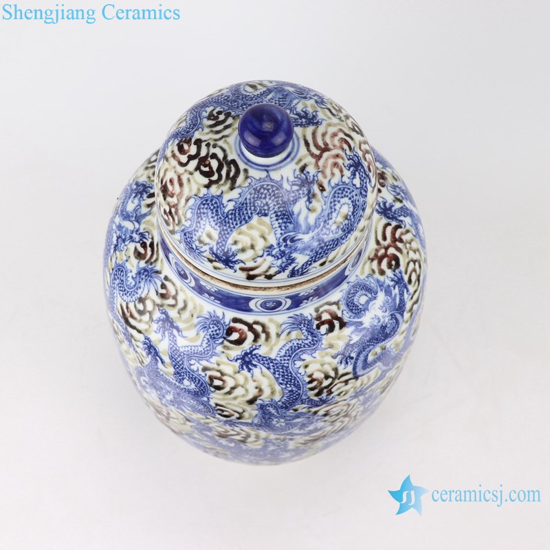 Blue&white porcelain dragon design ginger jars