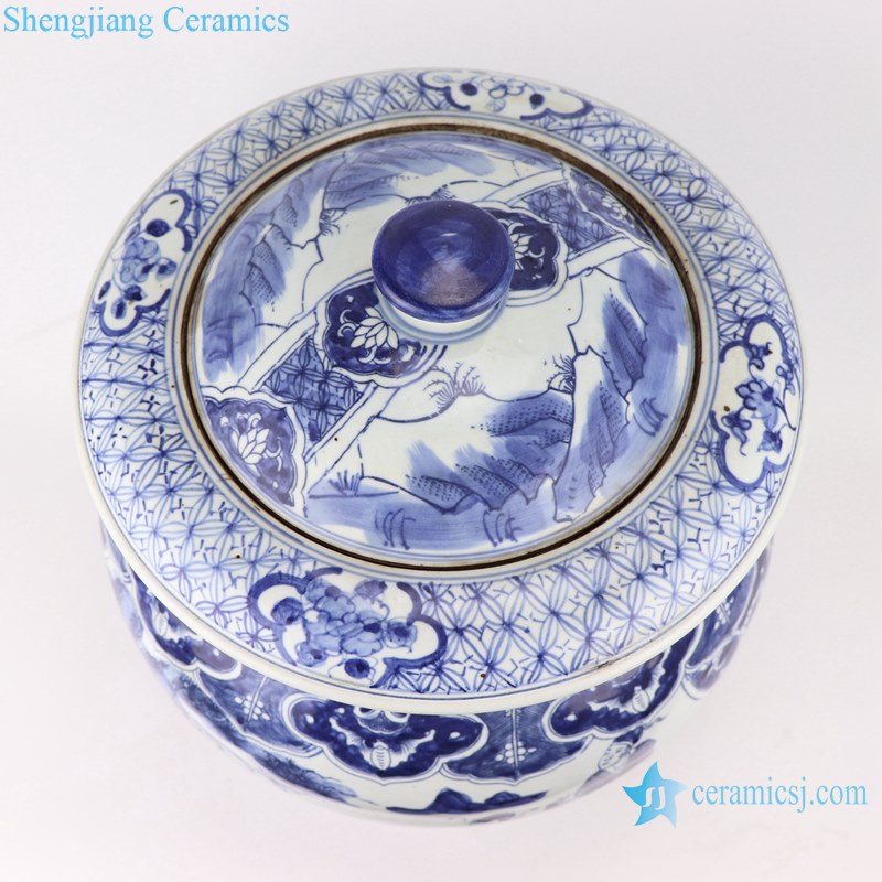 Blue&white porcelain multi-figure design jar with lid