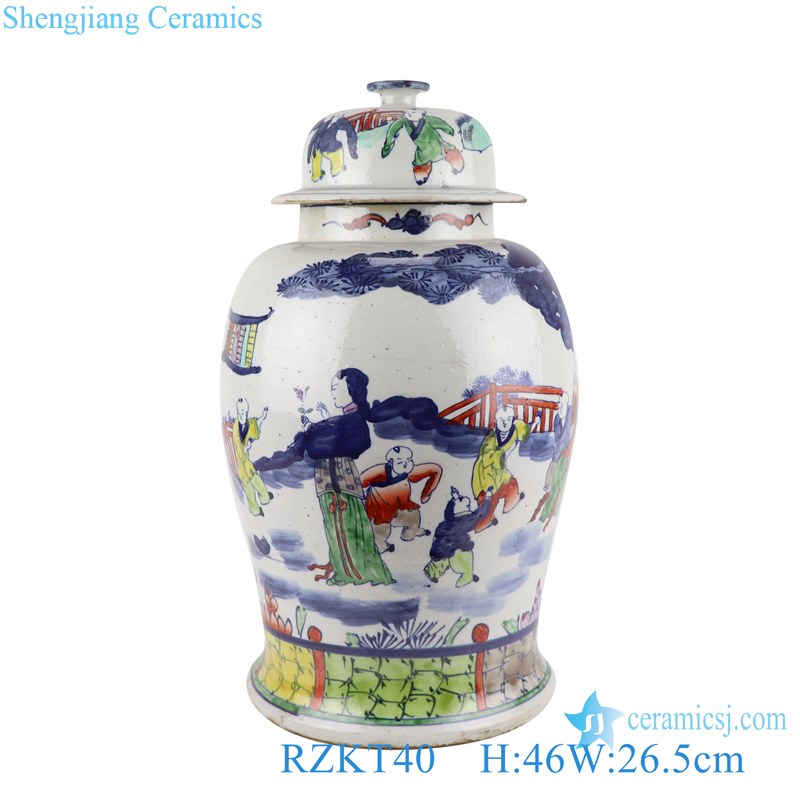Jingdezhen Antique The character Playing Design Colorful Porcelain Storage Ginger Jars Pot