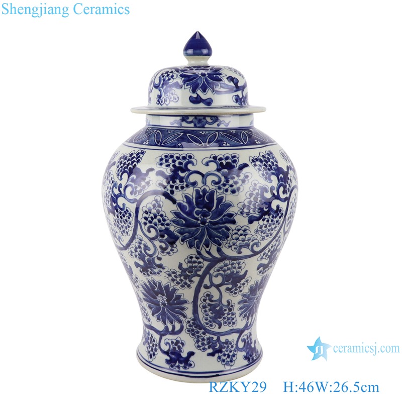 RZKY29 Ancient Blue and white winding flower Grapes hand paint general tank storage ginger jars