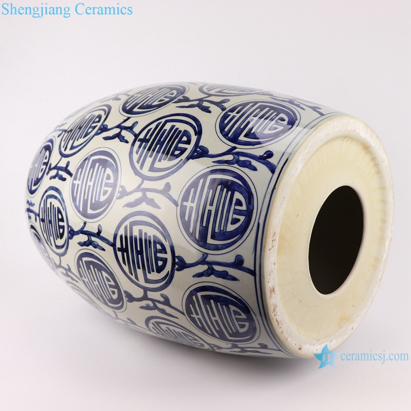 RZKY31 Antique Blue and White longevity Design Striped Ceramic Garden Stool Porcelain drum stool