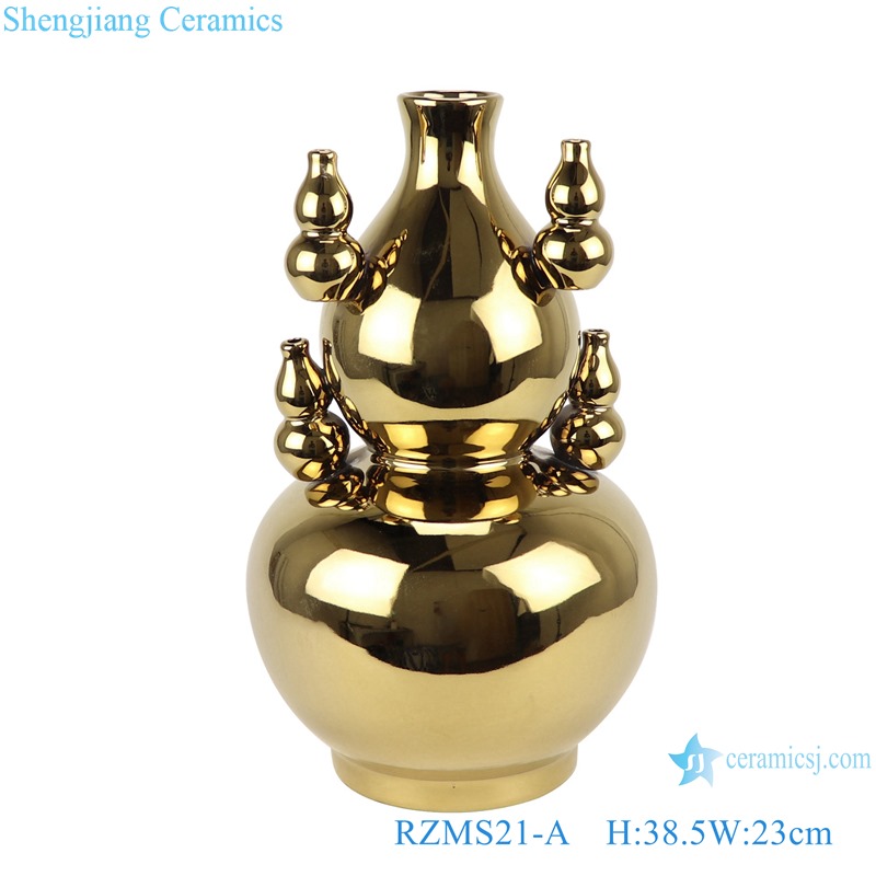 RZMS21-A-B Simple Gold plated white color gourd shape with 4 gourd design Ceramic vase