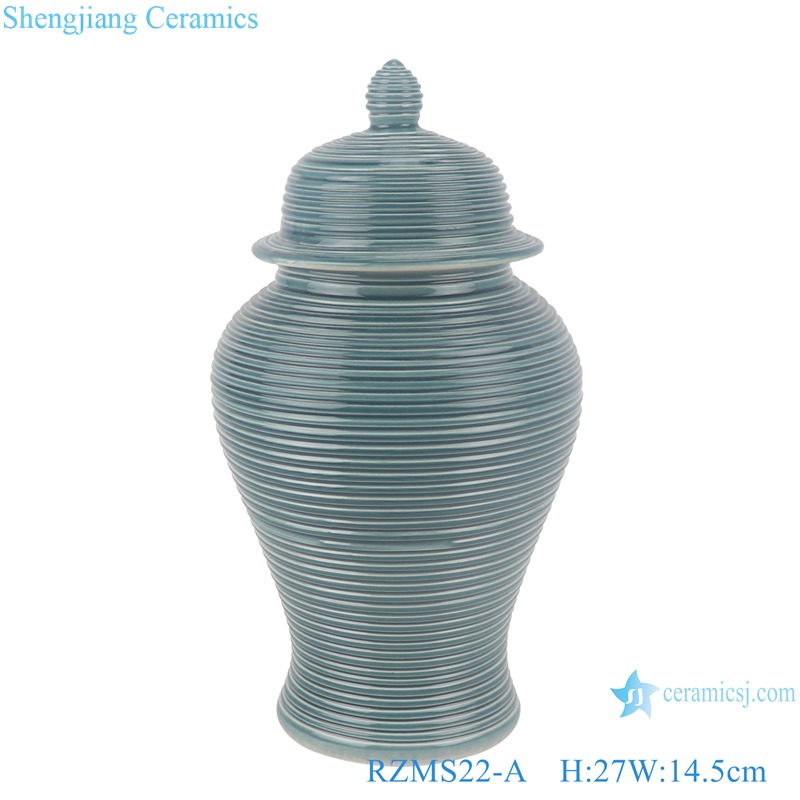 RZMS22-A Color Green Glazed Porcelain Striped Line Storage Container Ceramic Ginger Jars