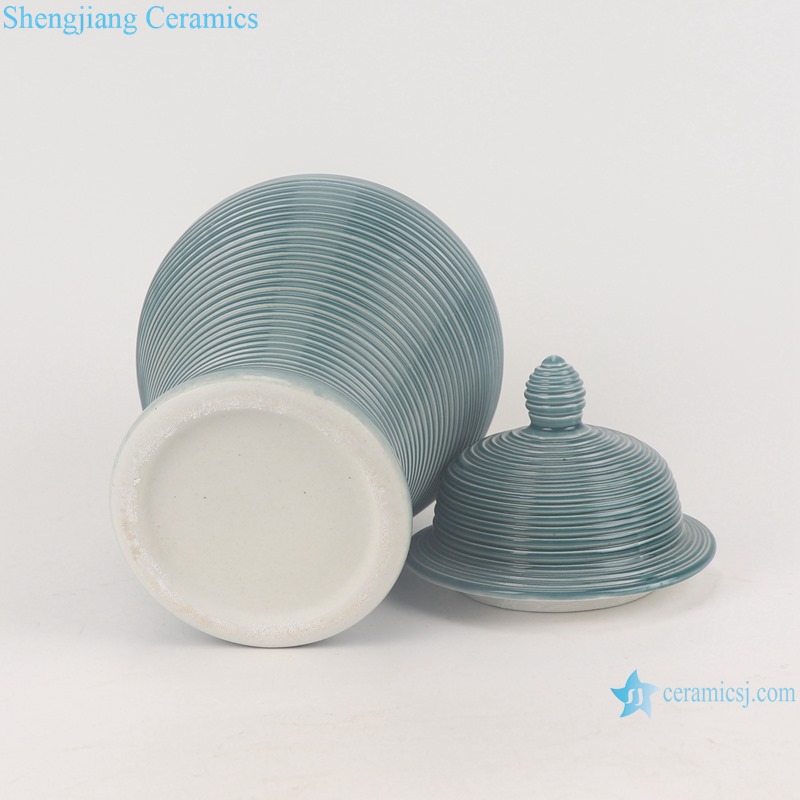 RZMS22-A Color Green Glazed Porcelain Striped Line Storage Container Ceramic Ginger Jars