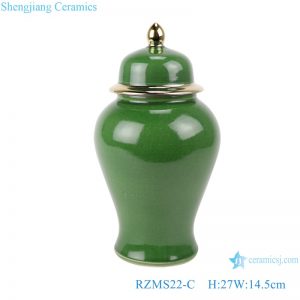 RZMS22-C Classic Crystal Green Glazed Gold Trim Ceramic Storage Gingers jars