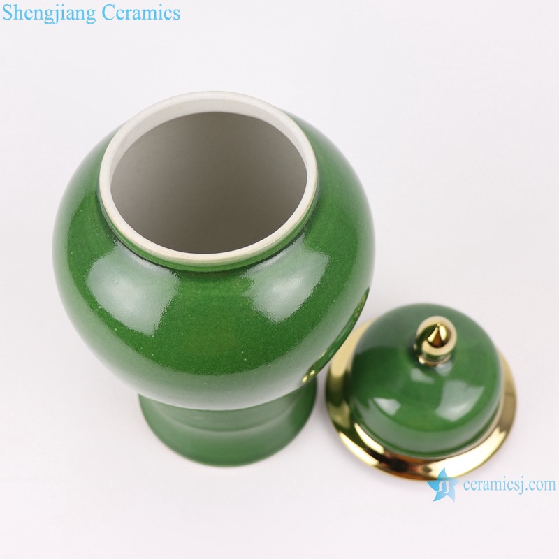 RZMS22-C Classic Crystal Green Glazed Gold Trim Ceramic Storage Gingers jars