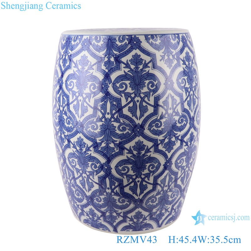 RZMV43 Blue and White Porcelain Flower Pattern Ceramic Drum Stool