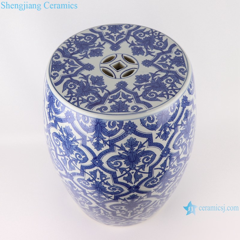 RZMV43 Blue and White Porcelain Flower Pattern  Ceramic Drum Stool