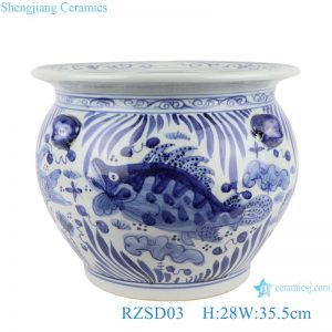 RZSD03 Blue and white Fish Pattern with lion head ceramic planter pots
