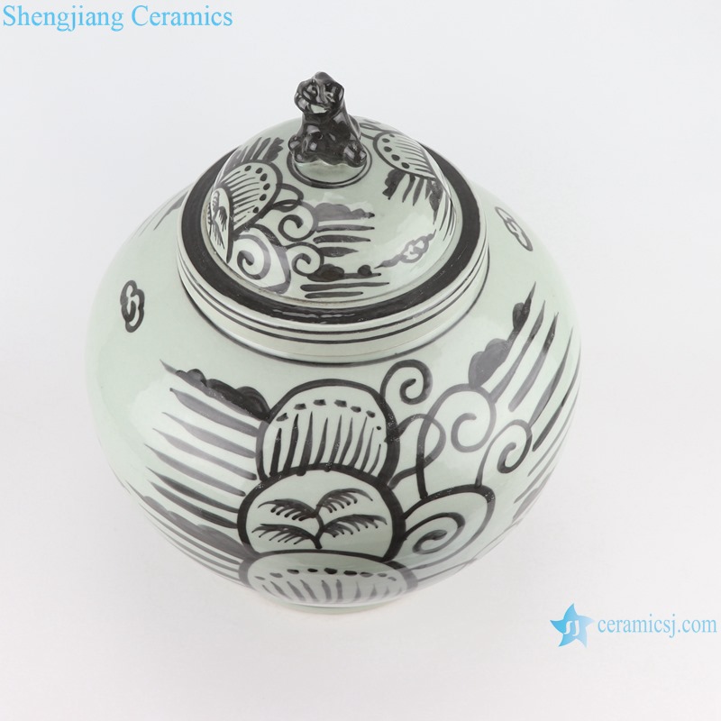 RZSX18 Antique Grisaille Porcelain Jars Black painting Coconut Tree Ceramic round ladded Storage Ginger jars