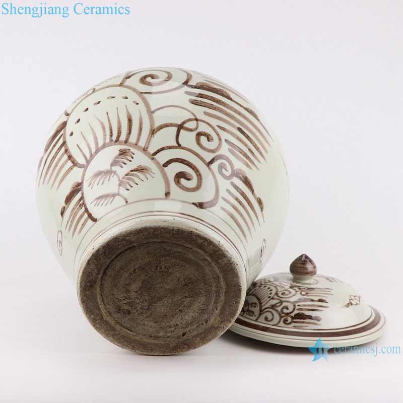 RZSX20 Antique Brown Coconut Tree Sea Grass Ceramic Storage Ginger Jars