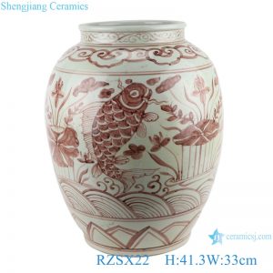 RZSX22 Brown Red fish algae Lines Pattern Ceramic Wax gourd pot planter