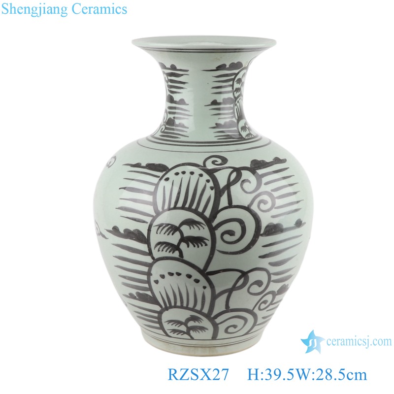 RZSX27 Antique Ink color black Hand painting Coconut Tree Sea Grass Ceramic Vase