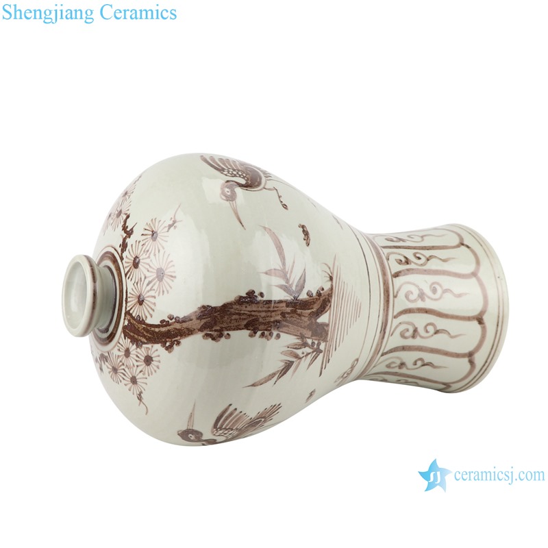 RZSX28 Jingdezhen Brown Color Antique crane and bird Hand painting Porcelain Plum Bottle Vase