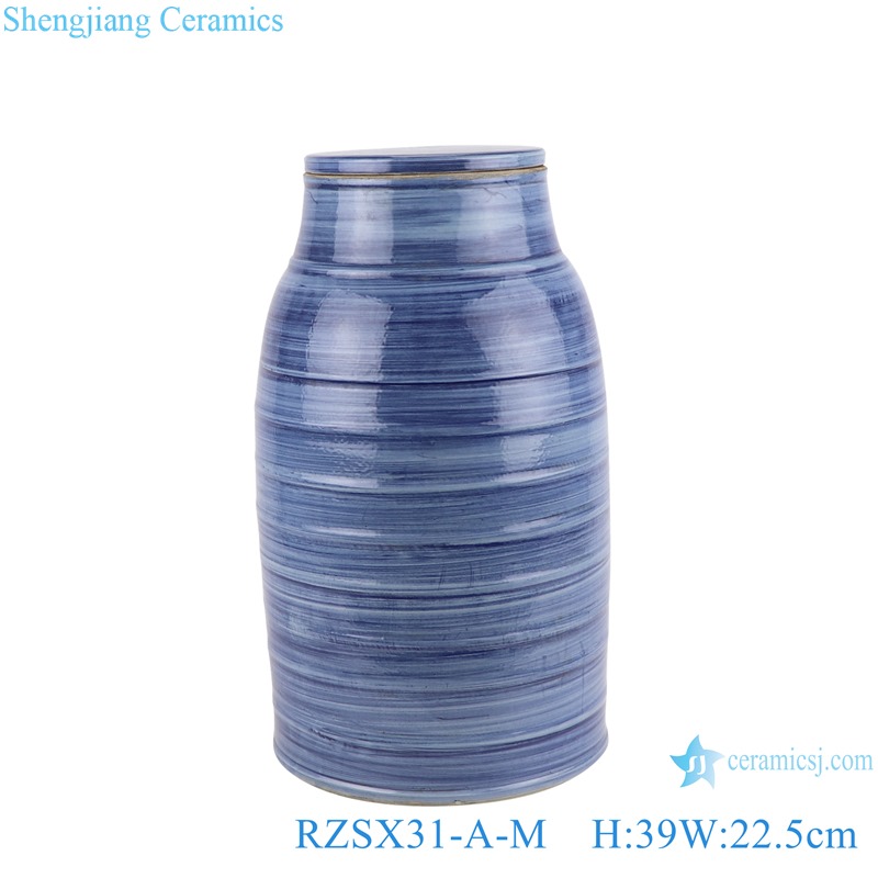 RZSX31 Modern Color Blue Glazed striped line Wax gourd pot Ceramic Vase