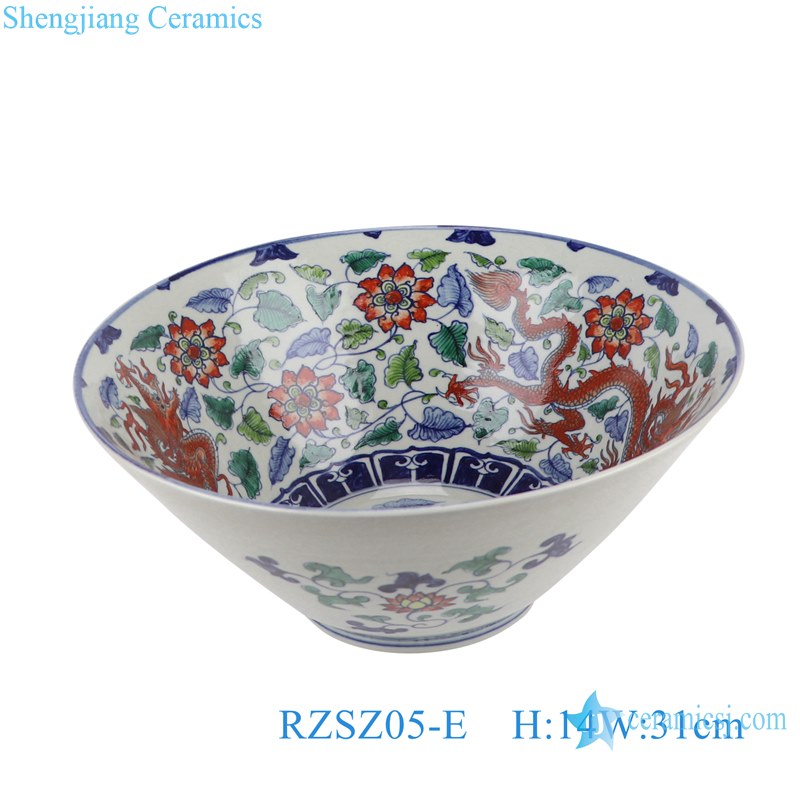 RZSZ05 Antique Phoenix Dragon Design open window winding leaf Colorful Porcelain Bowl