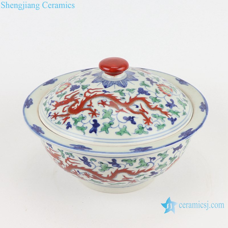 RZSZ09 Colorful dragon and phoenix Winding Leaf Round Soup Cooking Pot Ceramic Stew Pot with Lid