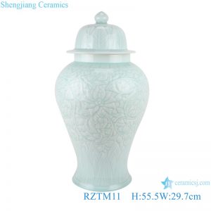 RZTM11 Modern Sky cyan Glazed color Flower Carved Porcelain Storage Ginger jars