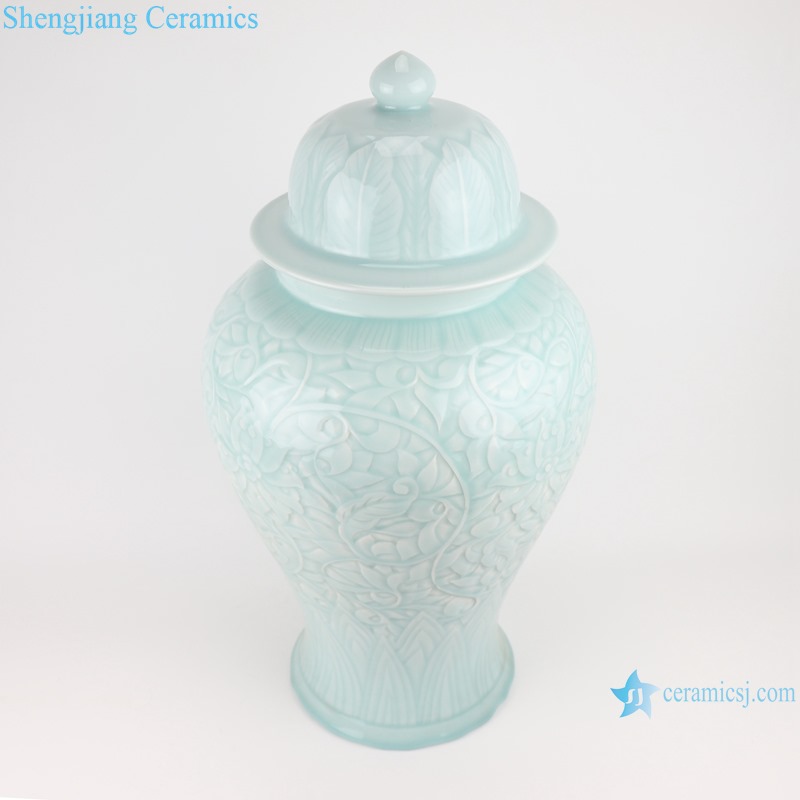 RZTM11 Modern Sky cyan Glazed color Flower Carved Porcelain Storage Ginger jars