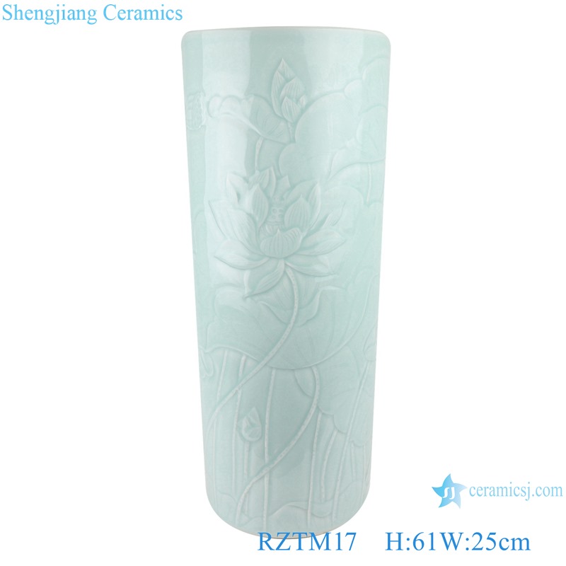 RZTM17 Sky cyan Lotus flower Carved ceramic umbrella stand