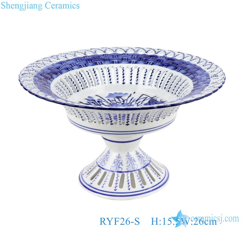 RYFC26-L-S Blue and White Hollow out Ceramic wedding dessert Plate with high stand