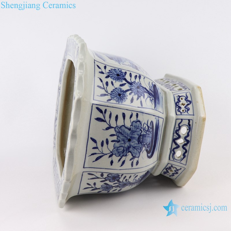 RZFH33 Antique Ceramic Pot Blue and White Porcelain Octagonal Flower Planter